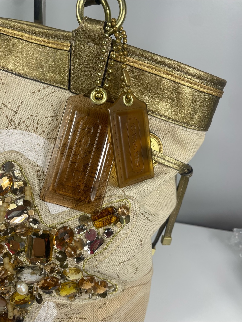 LOW START🚨Authentic Coach Audrey Limited Ed. Gold Canvas Jeweled Starfish Tote - Picture 5 of 11